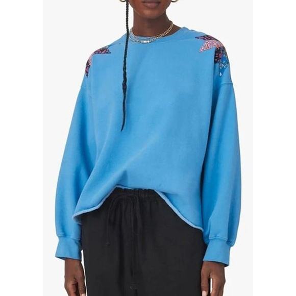 Xirena Wisteria Estella Sweatshirt Blue Quilt Patchwork Womens Small AS IS - Picture 1 of 7